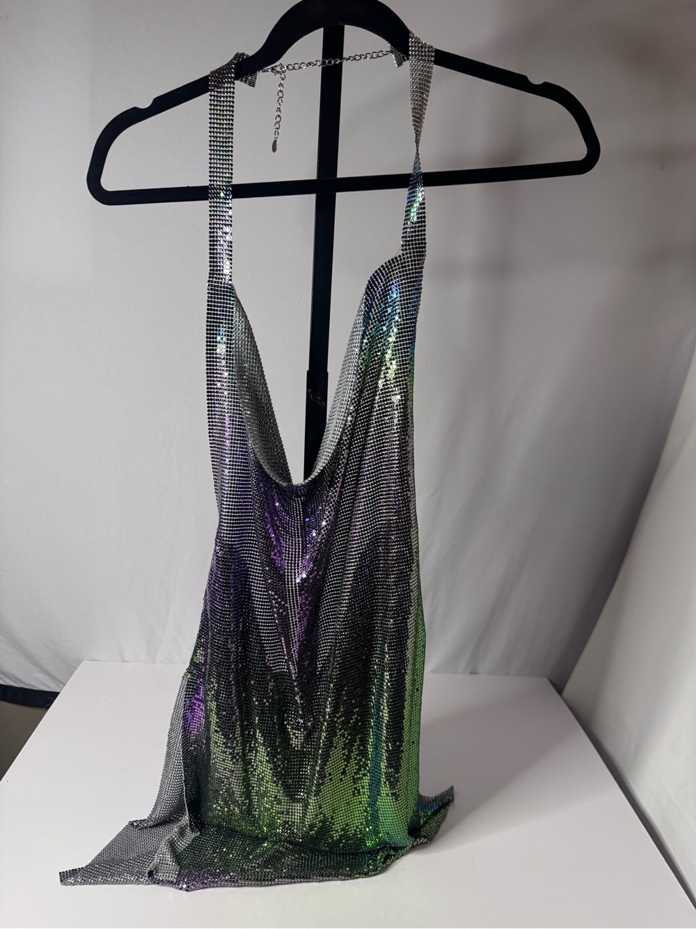 Holographic Chainmail Cowl Neck Slip Dress - Green/Purple Shine 8 Other Reasons